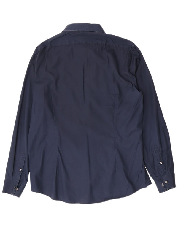 Calvin Klein Mens Fitted Shirt Size 43/17 Large Navy Blue Cotton