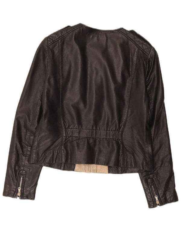 Massimo Dutti Womens Leather Jacket UK 14 Large Black Leather