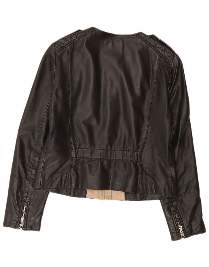 Massimo Dutti Womens Leather Jacket UK 14 Large Black Leather
