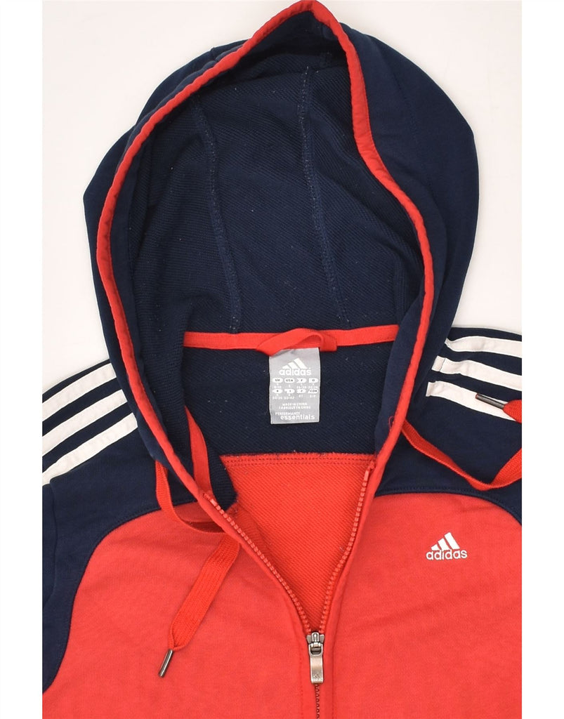 ADIDAS Womens Zip Hoodie Sweater UK 8-10 Small Red Colourblock Cotton | Vintage Adidas | Thrift | Second-Hand Adidas | Used Clothing | Messina Hembry 