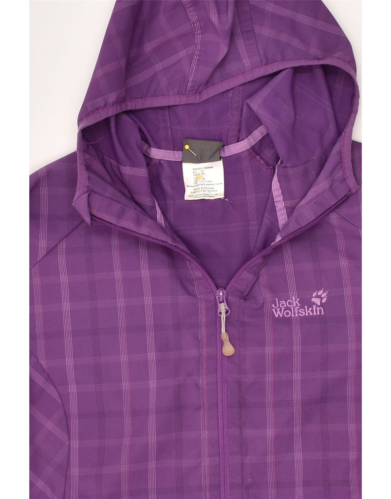 JACK WOLFSKIN Womens Hooded Rain Jacket UK 16 Large Purple Check Polyester | Vintage Jack Wolfskin | Thrift | Second-Hand Jack Wolfskin | Used Clothing | Messina Hembry 