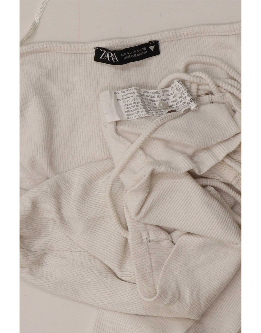 Zara Womens Front Tie Crop Top Long Sleeve UK 10 Small White Cotton