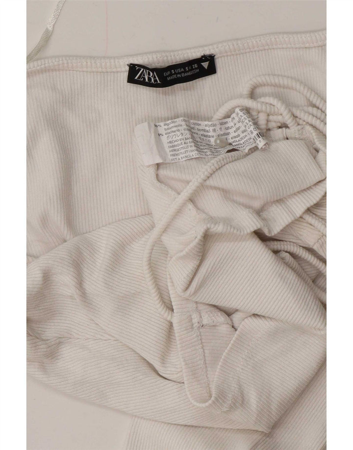 Zara Womens Front Tie Crop Top Long Sleeve UK 10 Small White Cotton