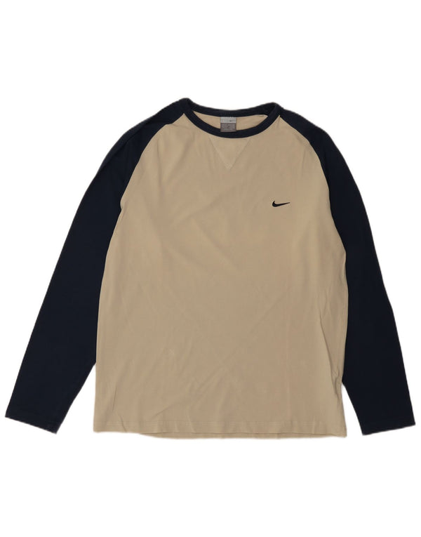 Nike Mens Top Long Sleeve UK 45/47 XL Beige Colourblock Cotton