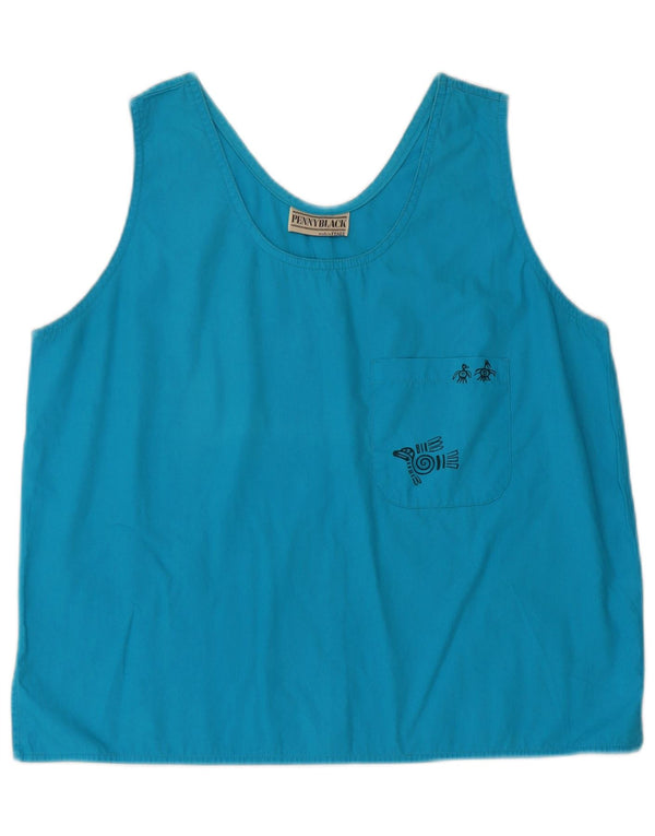 Penny Black Womens Crop Sleeveless Blouse Top UK 16 Large Blue Cotton