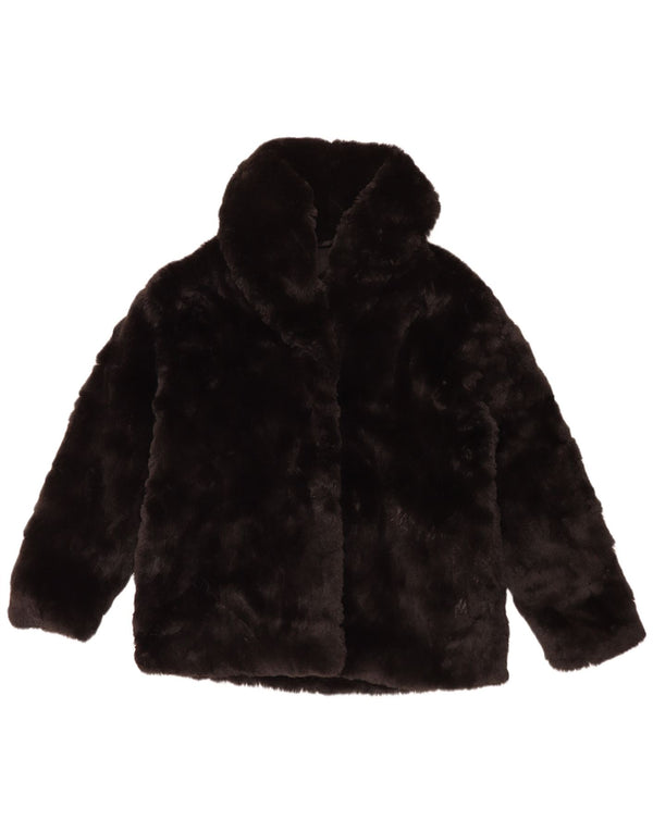 Zara Womens Faux Fur Jacket UK 14 Large Black Polyester
