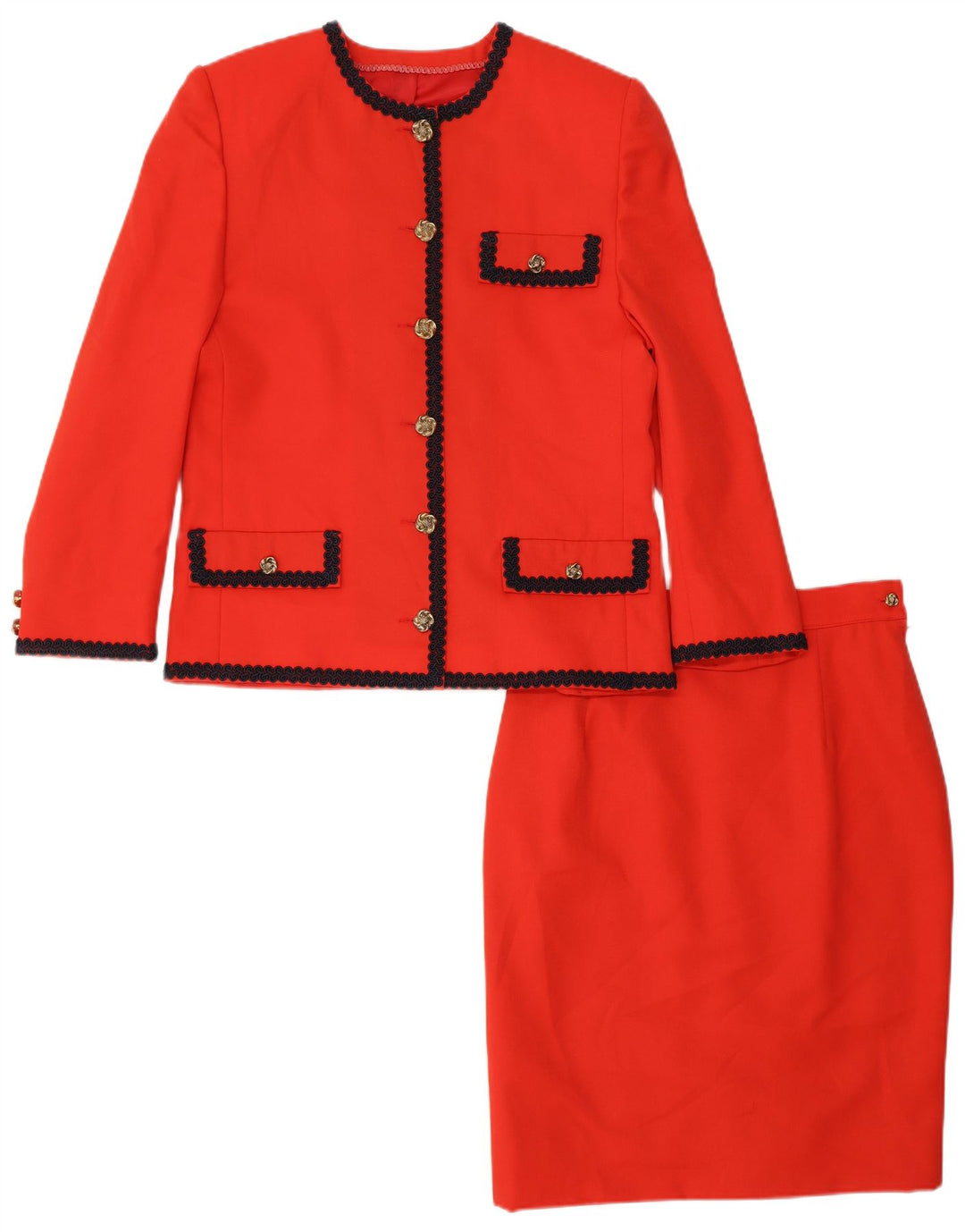 Vintage Womens 6 Button 2 Piece Skirt Set UK 12 Medium W28  Red