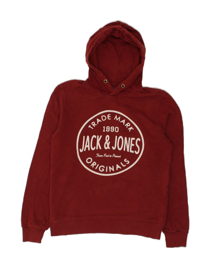 JACK & JONES Mens Graphic Hoodie Jumper Medium Burgundy Cotton | Vintage Jack & Jones | Thrift | Second-Hand Jack & Jones | Used Clothing | Messina Hembry 