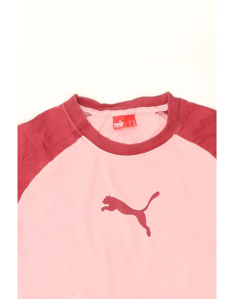 PUMA Womens Graphic T-Shirt Top UK 12 Medium Pink Colourblock Cotton | Vintage Puma | Thrift | Second-Hand Puma | Used Clothing | Messina Hembry 