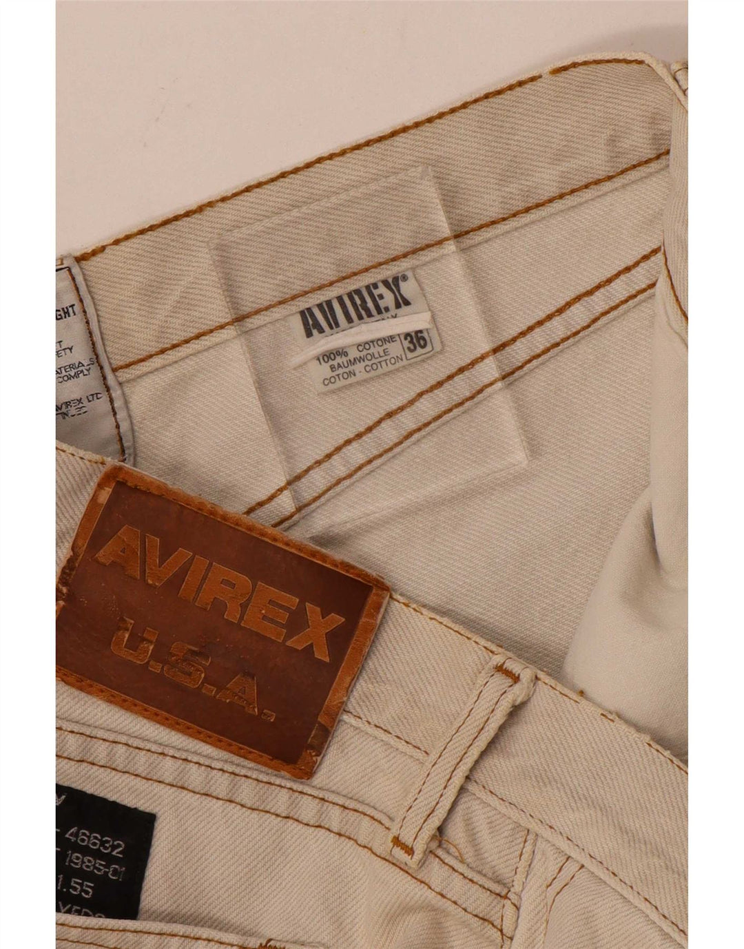 Avirex Mens Straight Jeans W36 L30 Beige Cotton