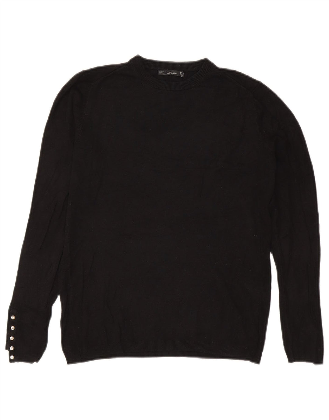 Zara Womens Crew Neck Jumper Sweater UK 12 Medium Black