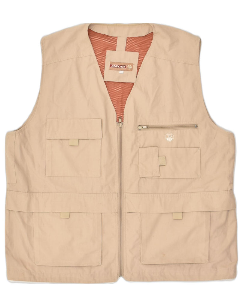 BRUGI Mens Utility Gilet UK 42 XL Beige Polyester | Vintage Brugi | Thrift | Second-Hand Brugi | Used Clothing | Messina Hembry 