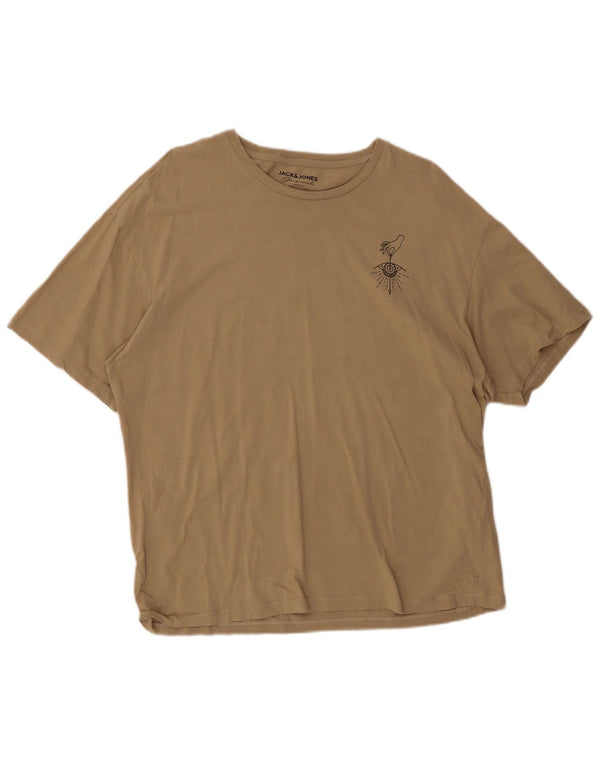 Jack & Jones Mens Graphic T-Shirt Top Large Beige Cotton