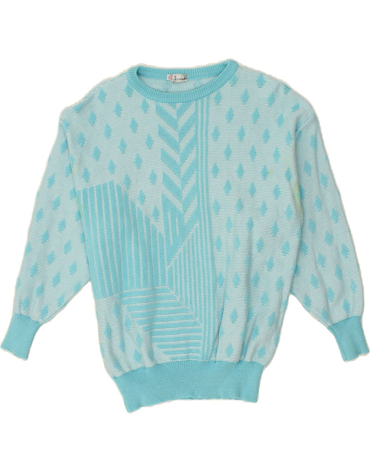 VINTAGE Womens Boat Neck Jumper Sweater IT 42 Medium Blue Argyle/Diamond Vintage Vintage and Second-Hand Vintage from Messina Hembry 