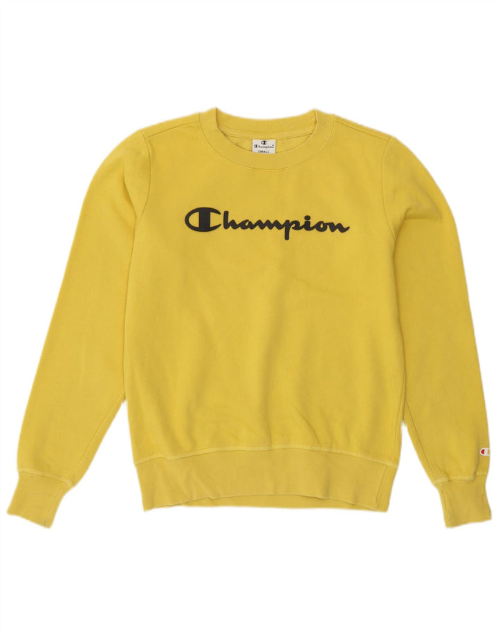 Champion Womens Graphic Sweatshirt Jumper UK 8 Small Yellow