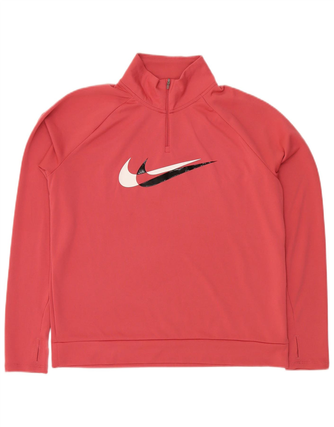 NIKE Womens Dri Fit Graphic Zip Neck Sweatshirt Jumper UK 14 Medium Pink