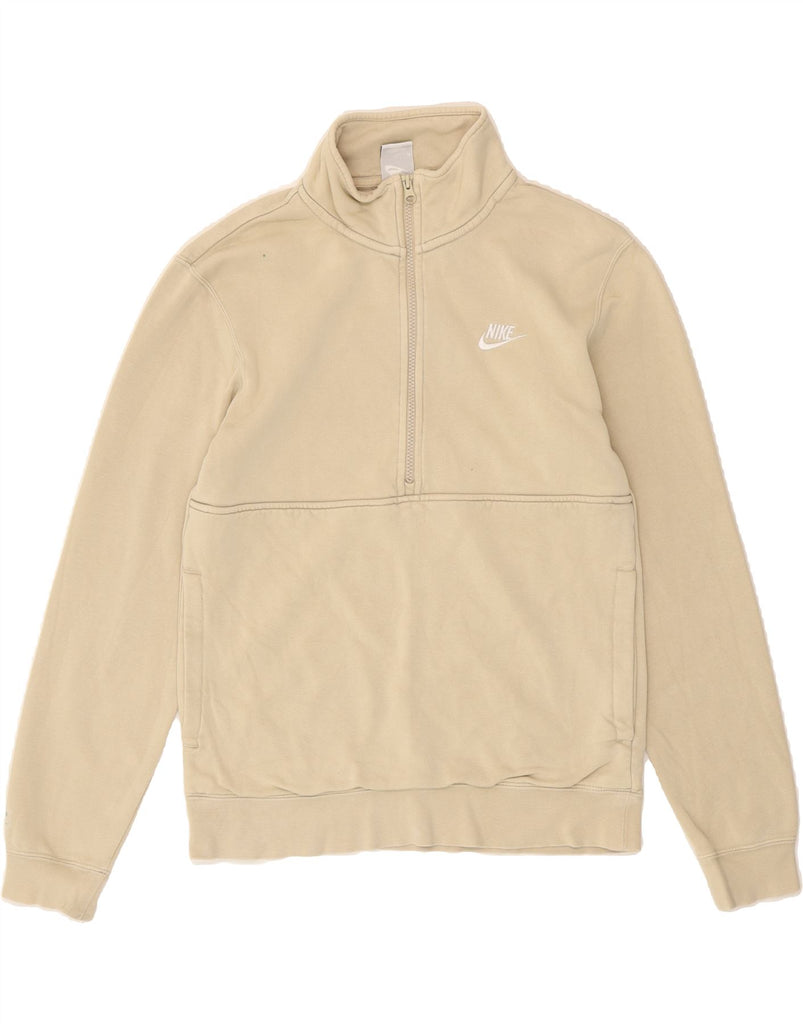 NIKE Mens Zip Neck Sweatshirt Jumper Small Off White Cotton Vintage Nike and Second-Hand Nike from Messina Hembry 