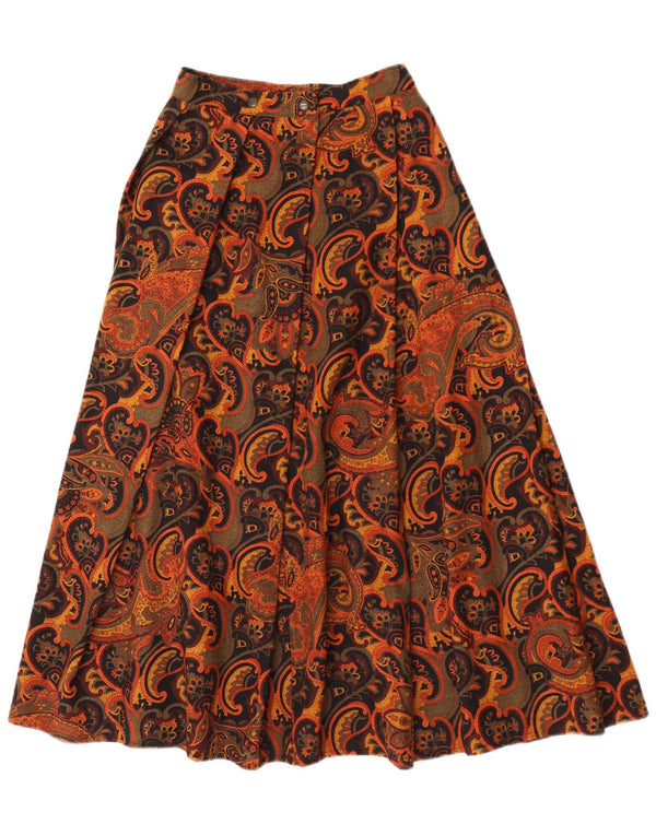 Vintage Womens Flared Skirt W26 Small Brown Paisley