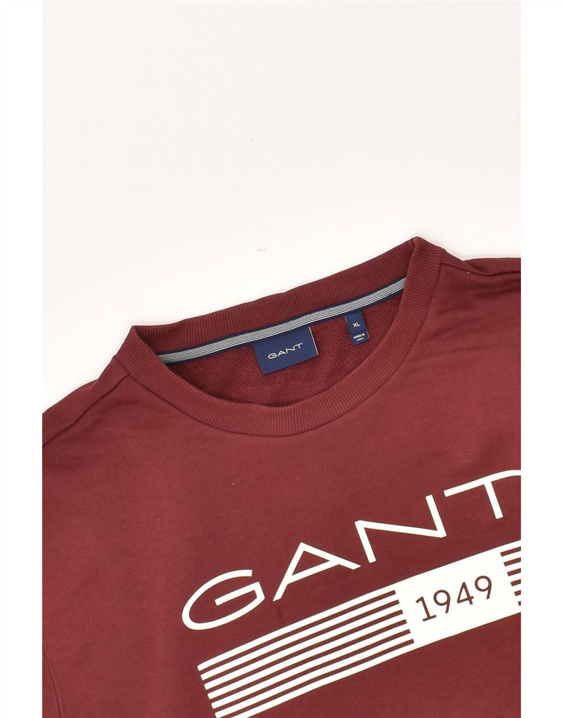 GANT Mens Graphic Sweatshirt Jumper XL Burgundy Cotton | Vintage Gant | Thrift | Second-Hand Gant | Used Clothing | Messina Hembry 