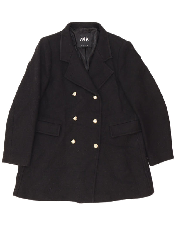 Zara Womens Double Breasted Coat UK 18 XL Black