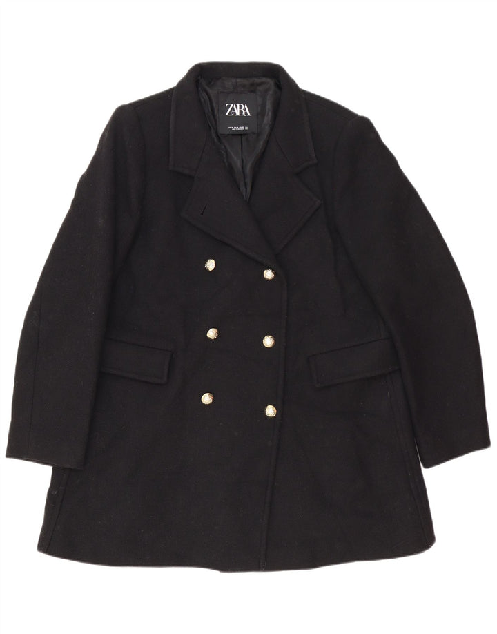 Zara Womens Double Breasted Coat UK 18 XL Black