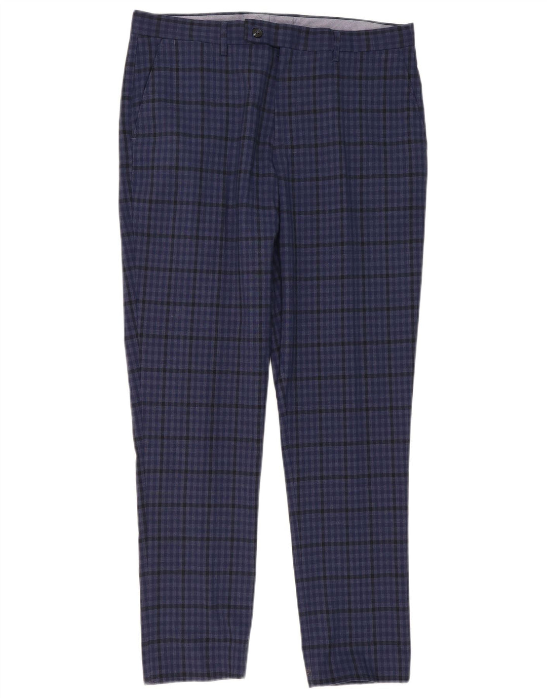 PENGUIN Mens Slim Chino Trousers W34 L30 Blue Plaid Polyester