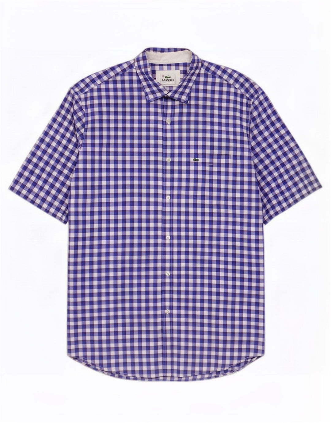Lacoste Mens Short Sleeve Regular Fit Shirt Size 42 Large Blue Gingham