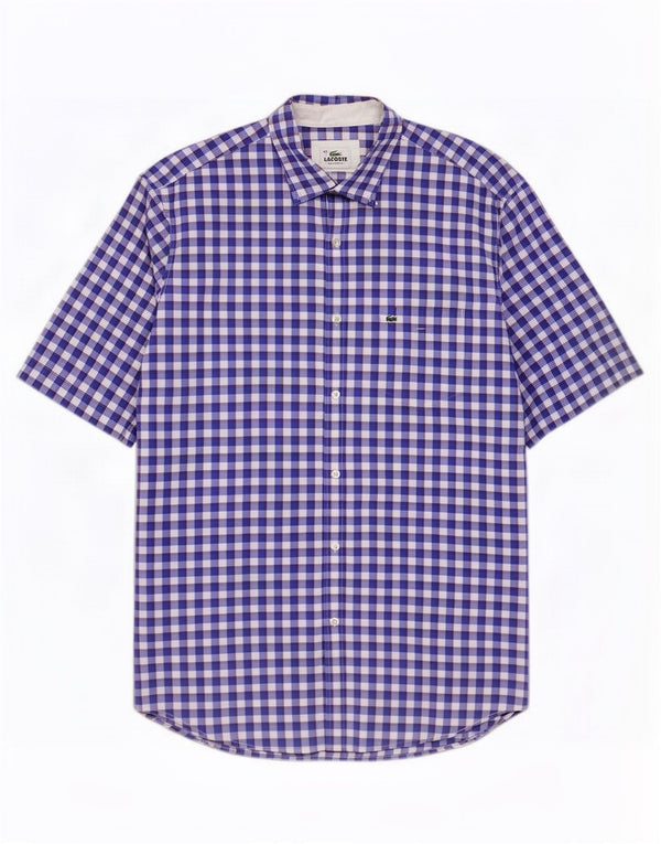 Lacoste Mens Short Sleeve Regular Fit Shirt Size 42 Large Blue Gingham