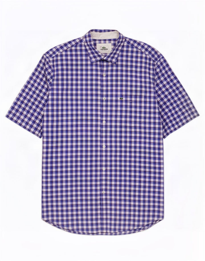 Lacoste Mens Short Sleeve Regular Fit Shirt Size 42 Large Blue Gingham