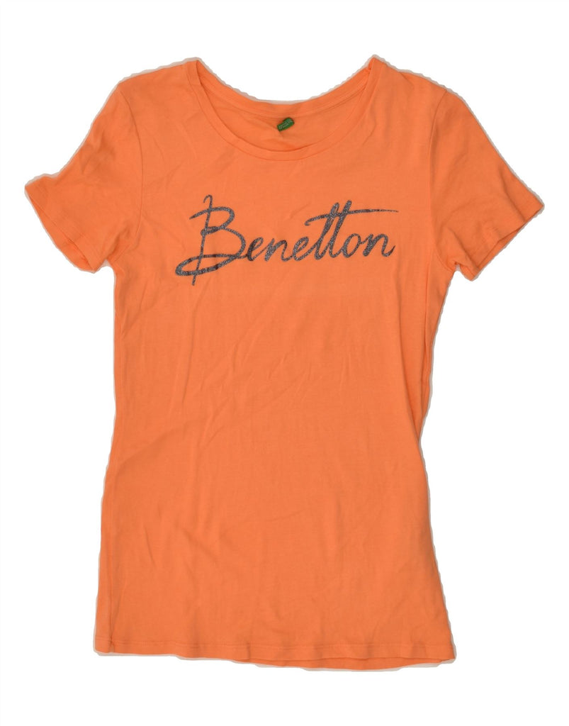 BENETTON Girls Graphic T-Shirt Top 12-13 Years Large Orange Cotton | Vintage Benetton | Thrift | Second-Hand Benetton | Used Clothing | Messina Hembry 