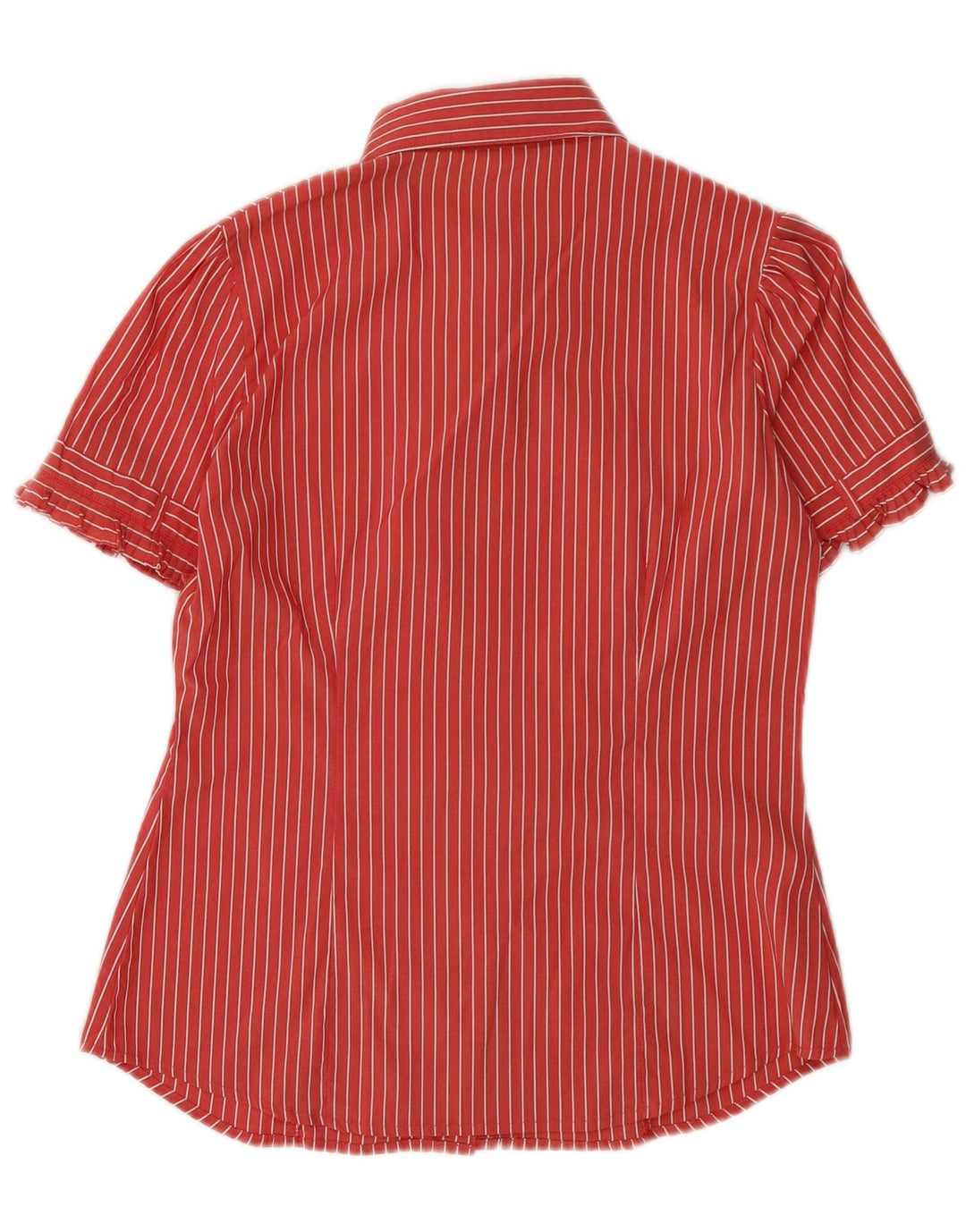 BENETTON Womens Short Sleeve Shirt UK 14 Medium Red Pinstripe