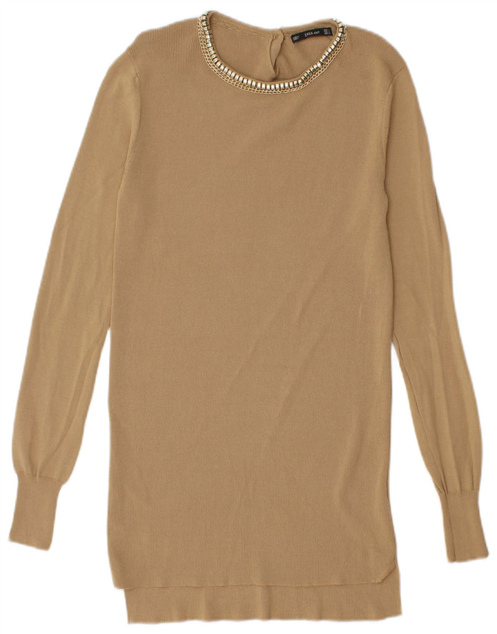 Zara Womens Boat Neck Jumper Sweater UK 8 Small Beige