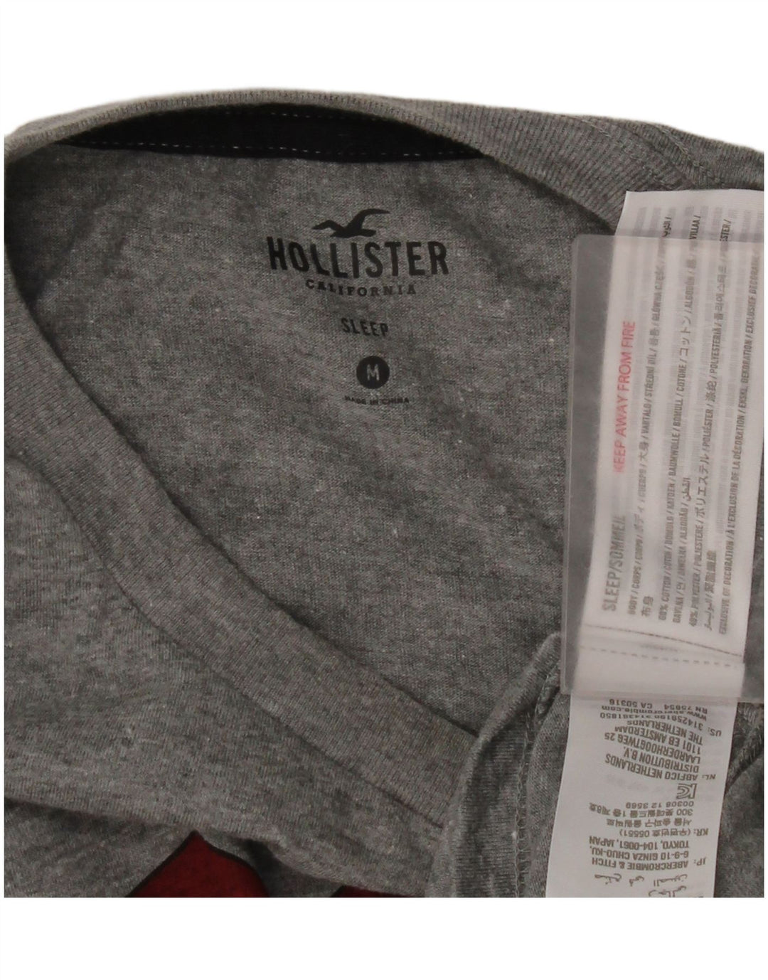 Hollister Mens Graphic Top Long Sleeve Medium Grey Cotton