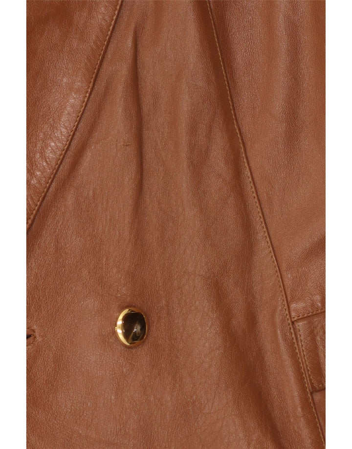 Anfor Womens Double Breasted Leather Blazer Jacket IT 44 Medium Brown