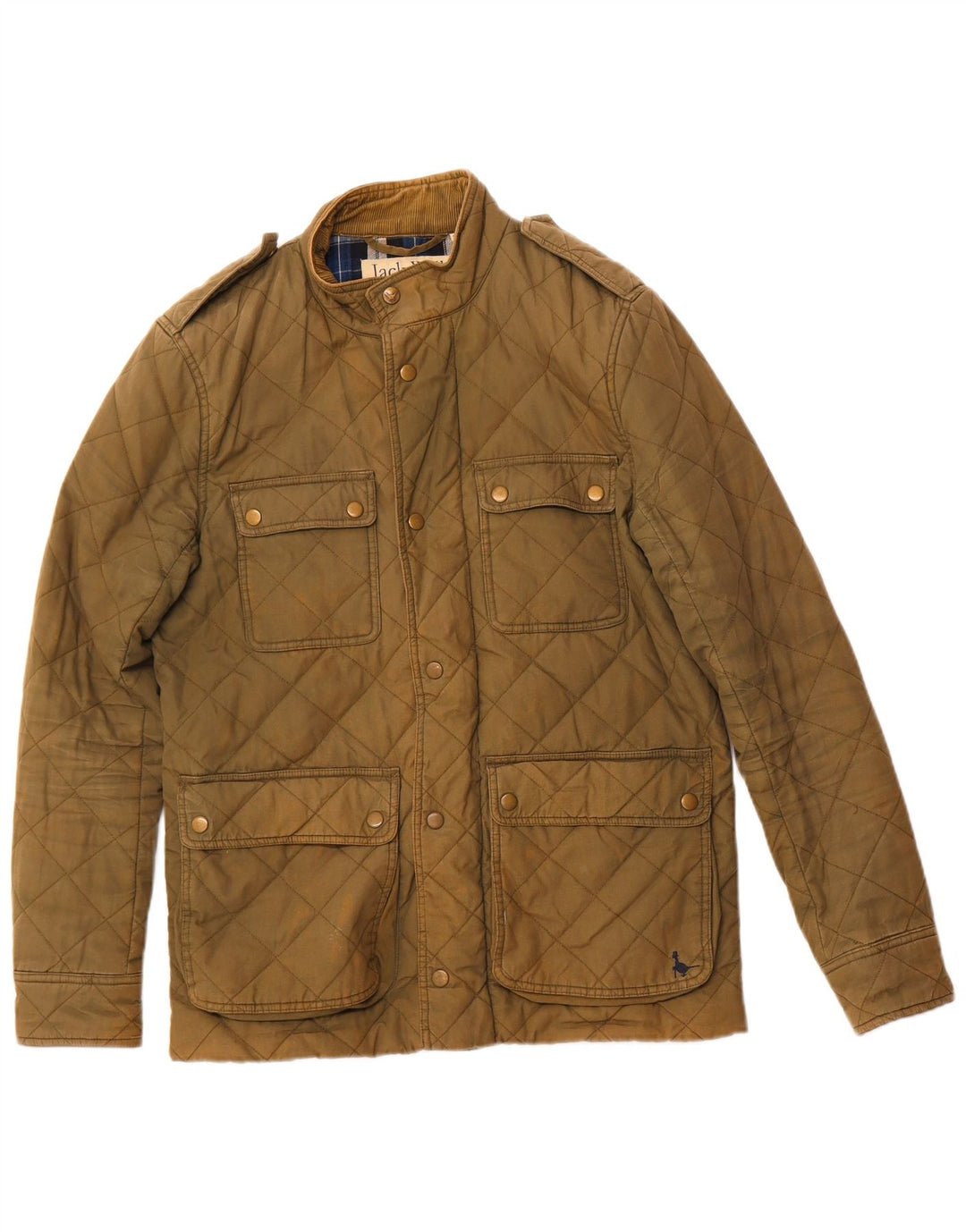 JACK WILLS Mens Military Quilted Jacket UK 36 Small Khaki Cotton