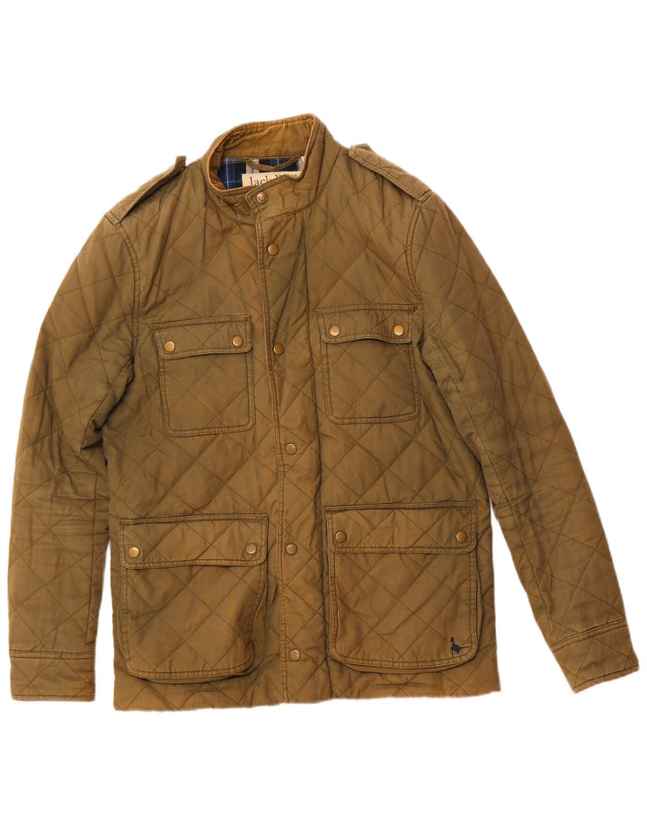 JACK WILLS Mens Military Quilted Jacket UK 36 Small Khaki Cotton