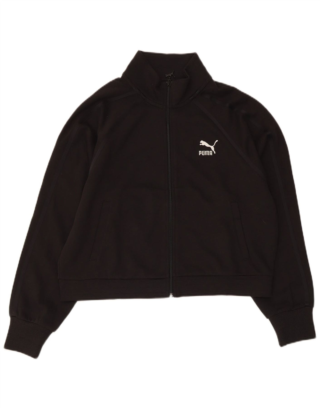 PUMA Womens Crop Tracksuit Top Jacket UK 14 Medium Black Cotton