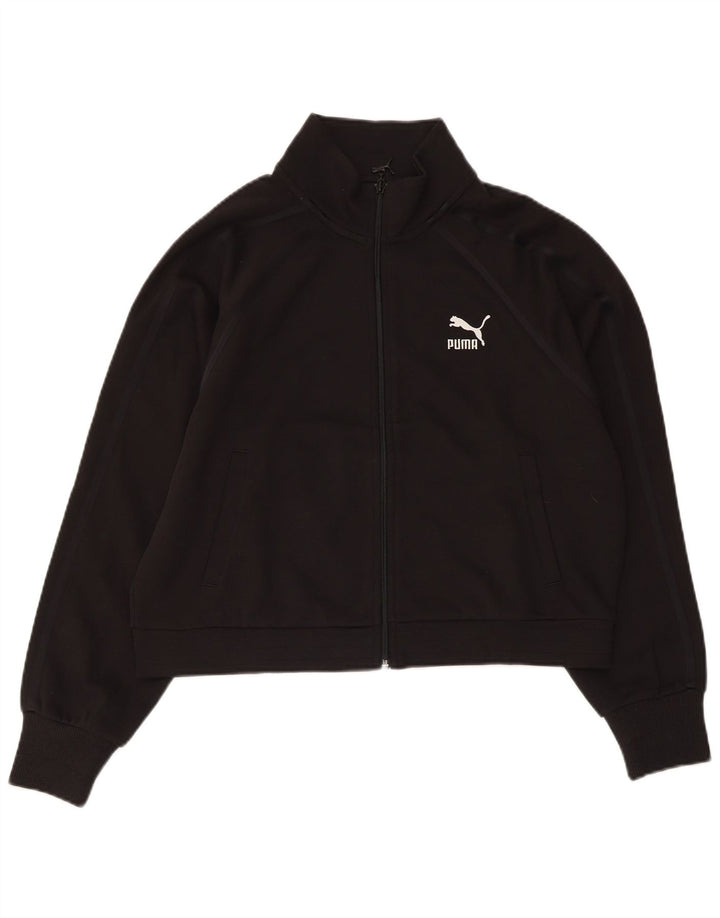 PUMA Womens Crop Tracksuit Top Jacket UK 14 Medium Black Cotton