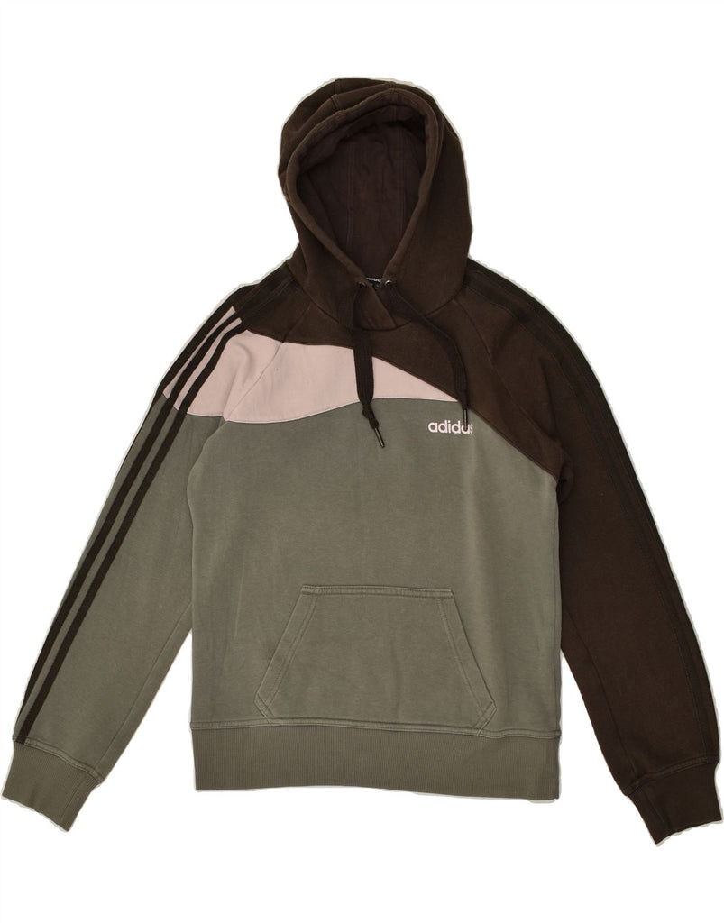 ADIDAS Womens Hoodie Jumper UK 12 Medium  Brown Colourblock Cotton | Vintage Adidas | Thrift | Second-Hand Adidas | Used Clothing | Messina Hembry 