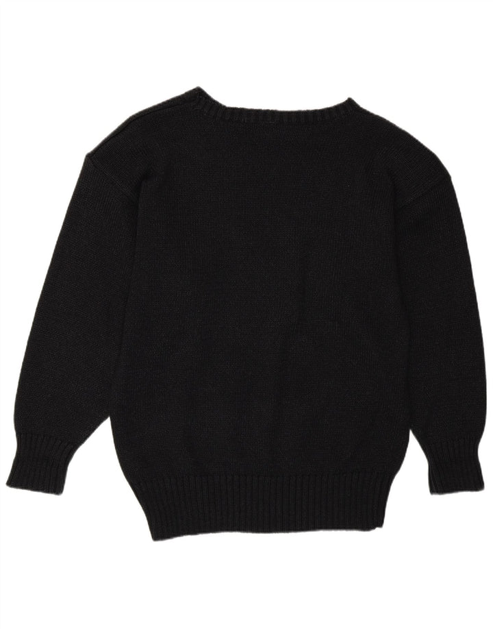 Vintage Womens Boat Neck Jumper Sweater UK 14 Medium Black Cotton