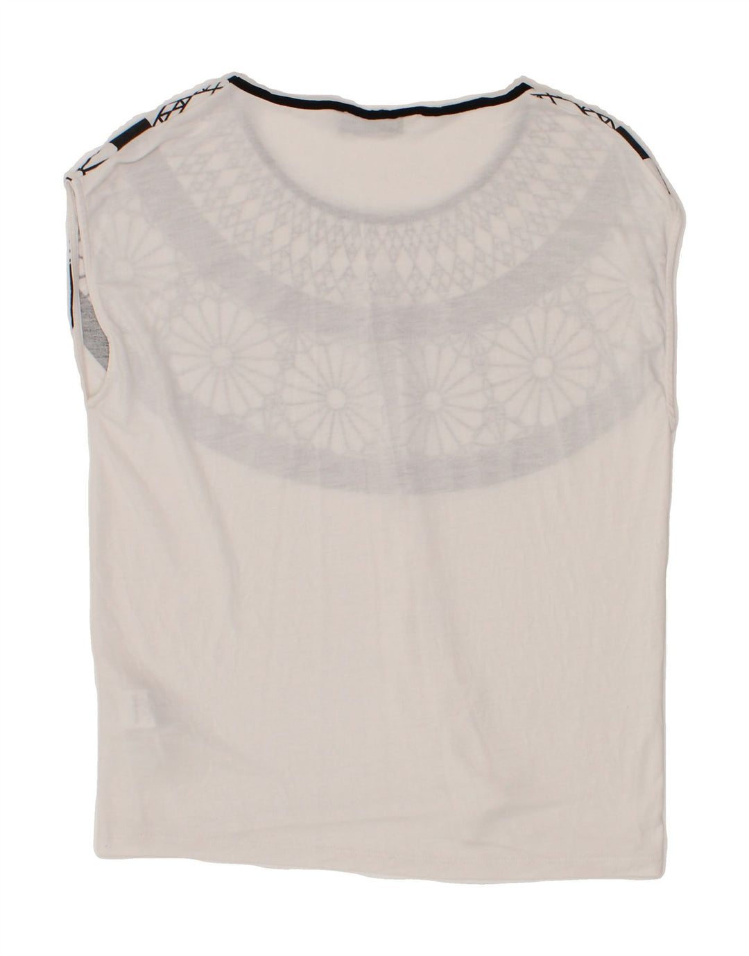 DESIGUAL Womens Sleeveless Blouse Top UK 14 Medium White Fair Isle Lyocell Vintage Desigual and Second-Hand Desigual from Messina Hembry 