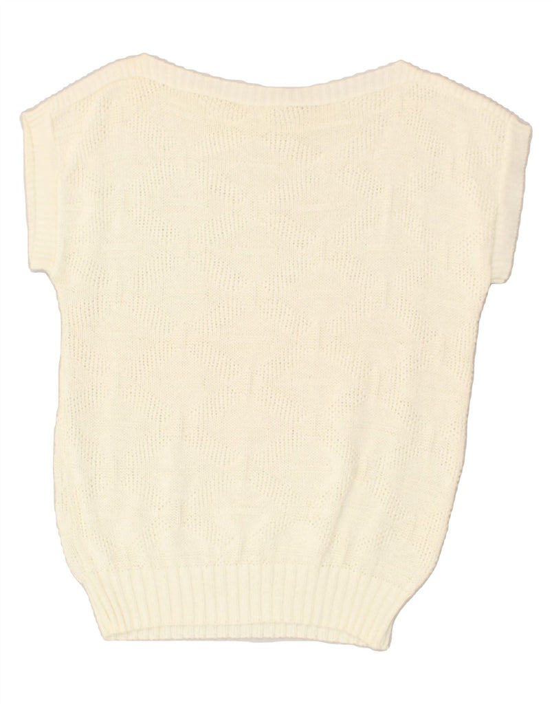 VINTAGE Womens Sleeveless Boat Neck Jumper Sweater UK 14 Medium Off White | Vintage Vintage | Thrift | Second-Hand Vintage | Used Clothing | Messina Hembry 