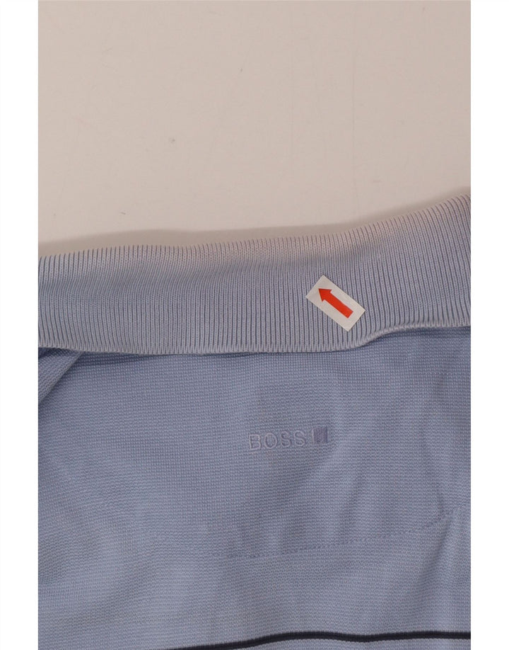 Hugo Boss Mens Polo Shirt Large Blue Striped Cotton