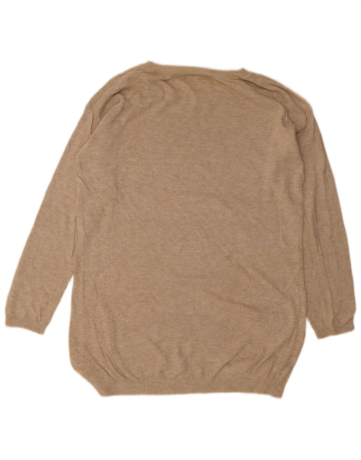 Marks & Spencer Womens Graphic Boat Neck Jumper Sweater UK 12 Medium Beige