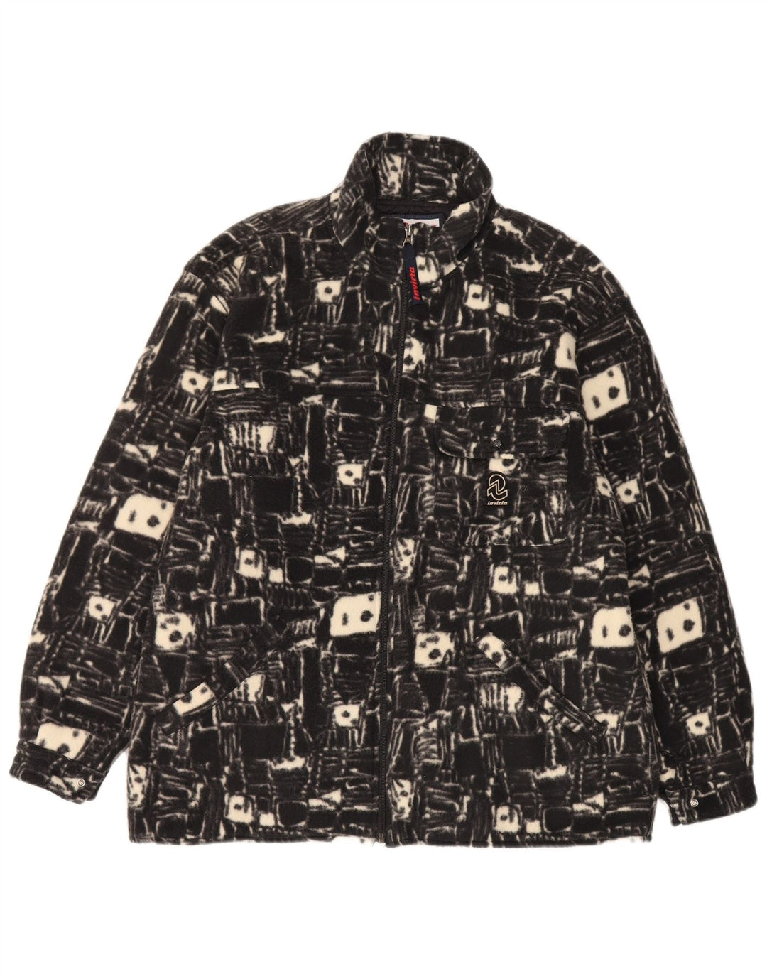 Invicta Mens Fleece Jacket UK 38 Medium Black Geometric Polyester