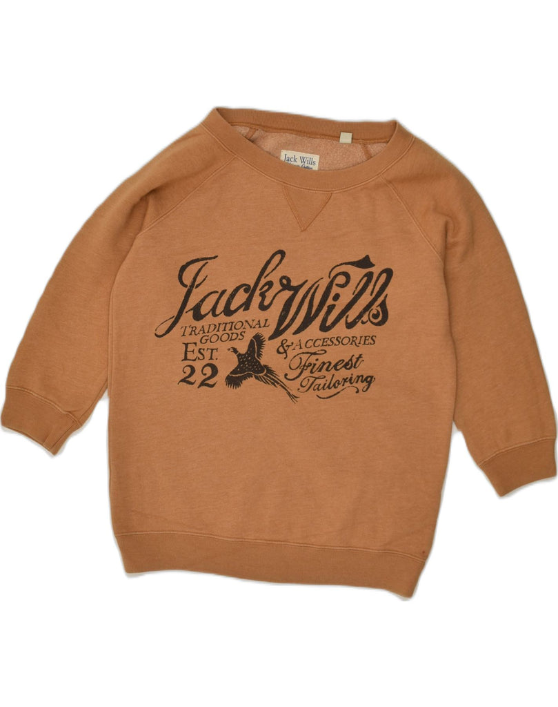 JACK WILLS Womens Graphic Sweatshirt Jumper UK 8 Small  Brown Cotton | Vintage Jack Wills | Thrift | Second-Hand Jack Wills | Used Clothing | Messina Hembry 