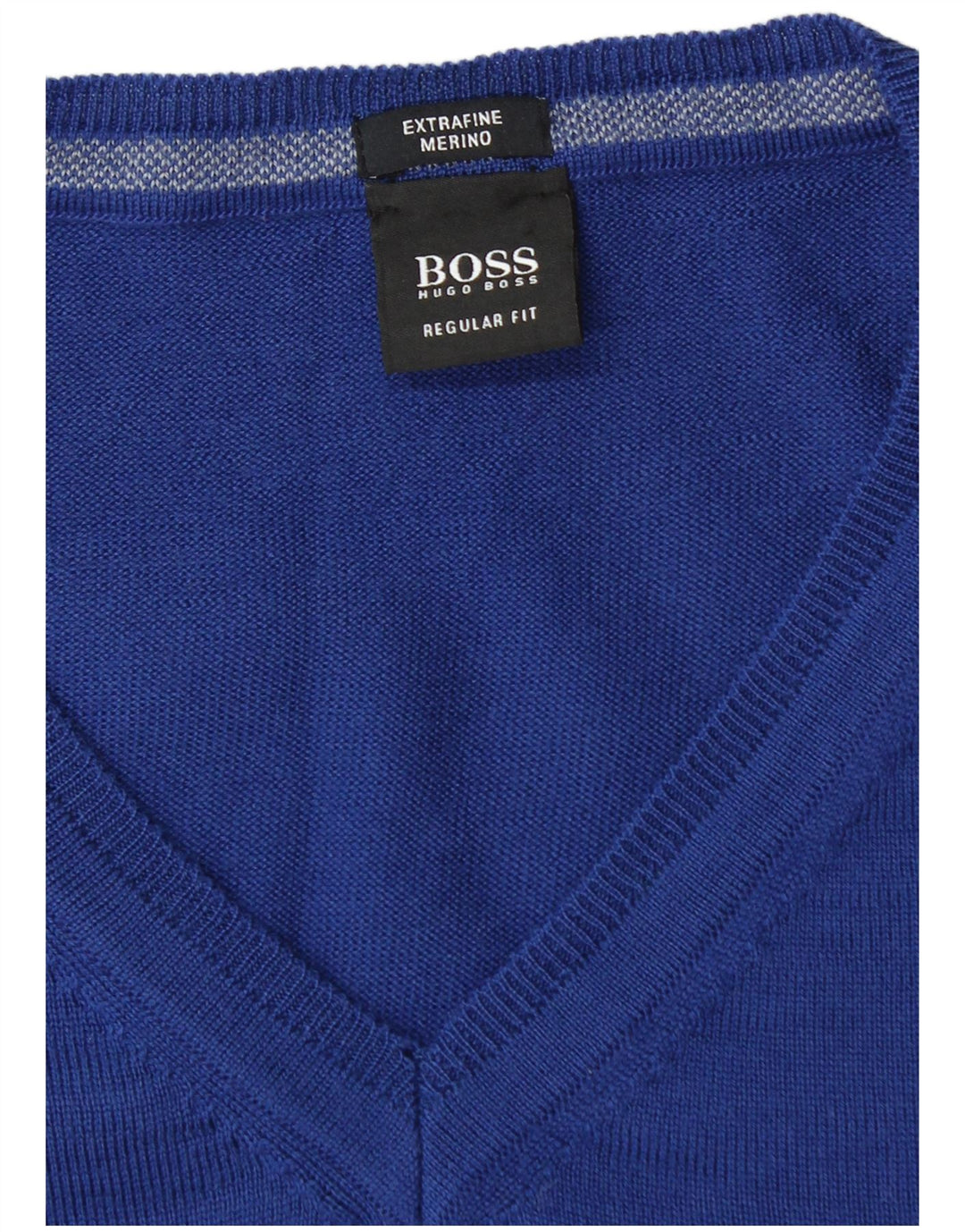Hugo Boss Mens V-Neck Jumper Sweater XL Blue Virgin Wool
