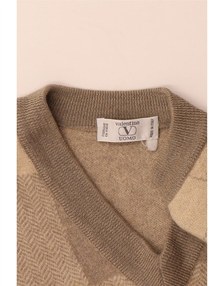 VALENTINO Mens V-Neck Jumper Sweater XL Grey Patchwork Wool