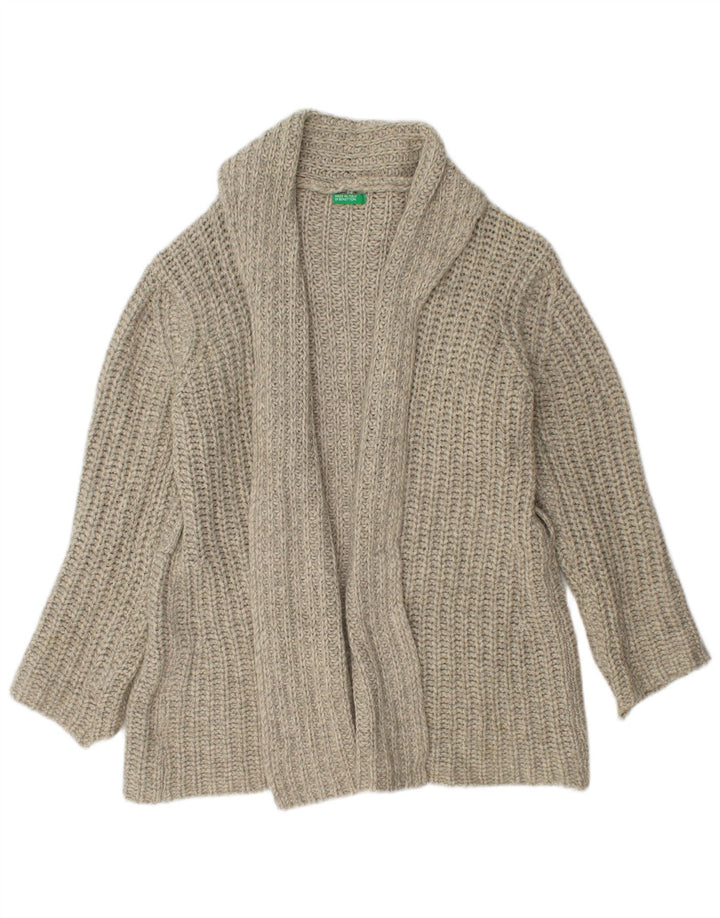 Benetton Womens Open Cardigan Sweater UK 14 Medium Grey Wool