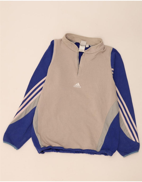 Adidas Mens Graphic Zip Neck Fleece Jumper Medium Grey Colourblock